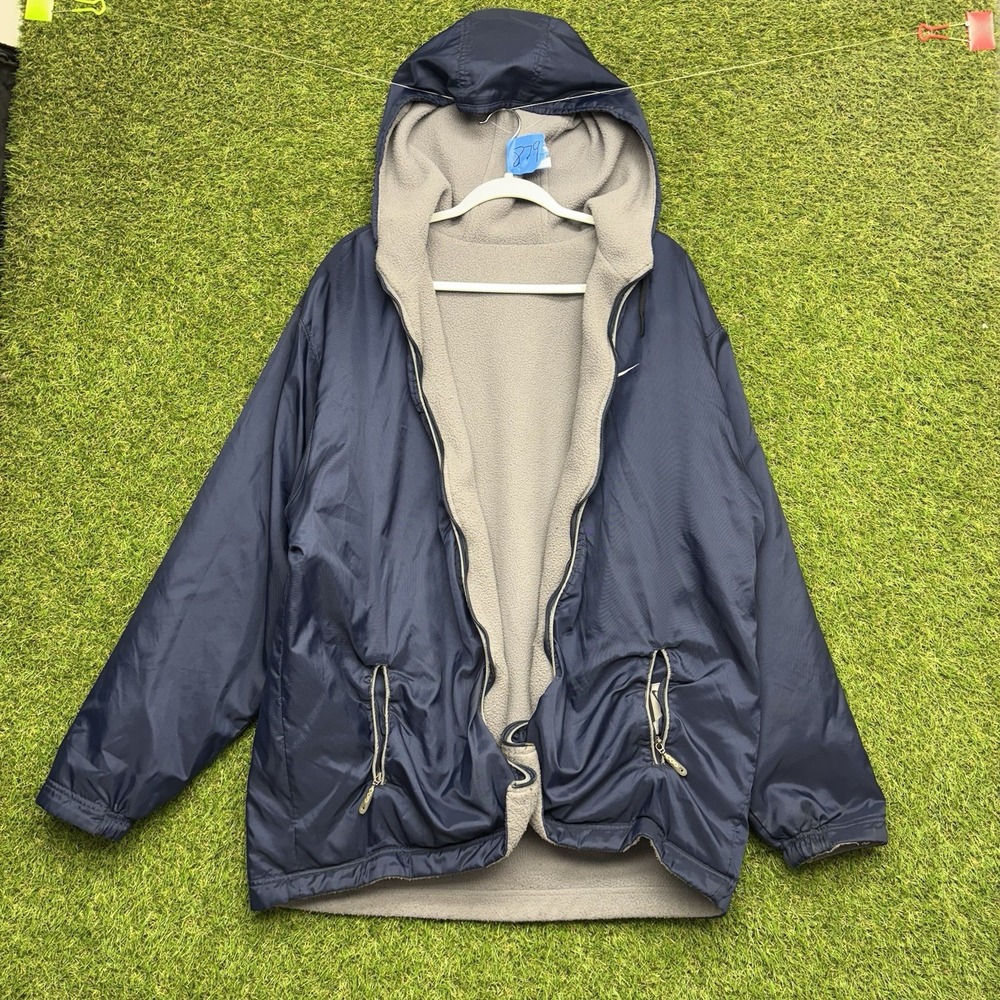 Nike Reversible Jacket Mens Medium Rain Coat Blue Fleece Lined Windbreaker Y2K